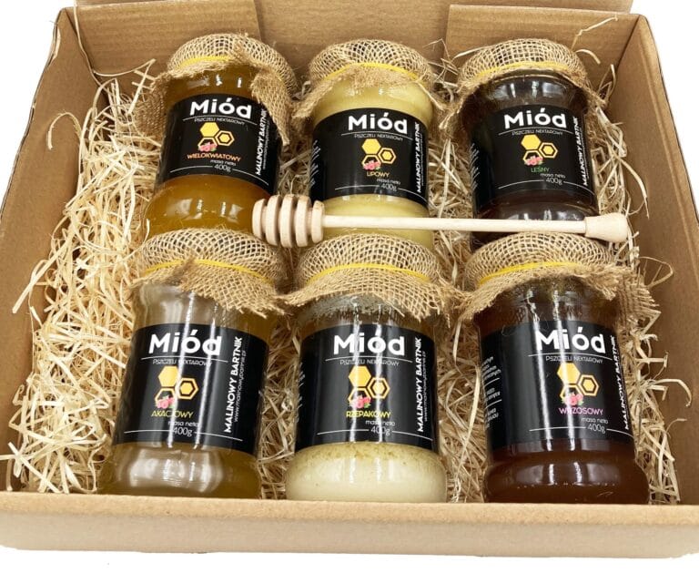 ZESTAW Prezentowy 6x Miody naturalne + gratis